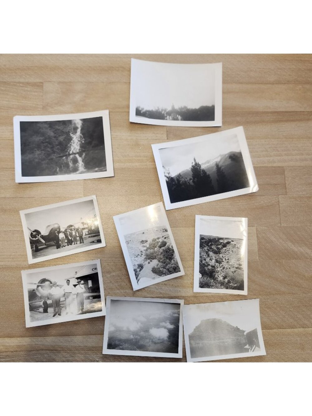 9- Photographs Prop Airplane, Oil Field Jobbers Aerial Pictures VTG Black White